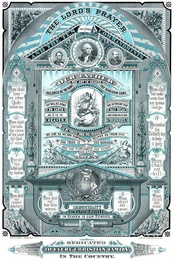 Blue Drawing - The Lords Prayer and the Ten Commandments by American School Blue Drawing - The Lords Prayer and the Ten Commandments by American School