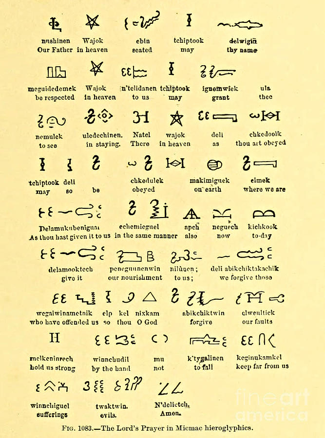 The Lords Prayer in Micmac Hieroglyphics Drawing by Peter Ogden