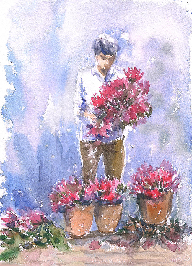 The Lotus Seller Painting by Asha Sudhaker Shenoy