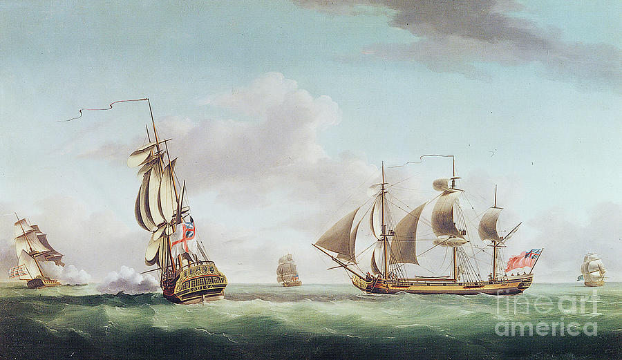 The Louisa Engaging The Cato Painting by John Thomas Serres