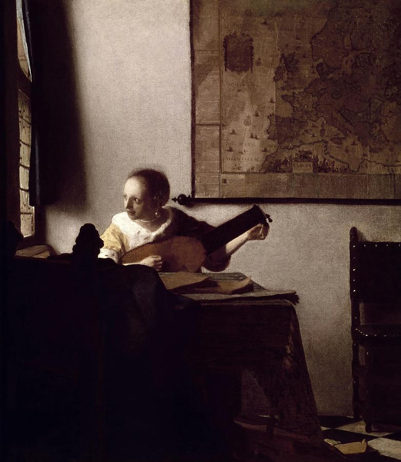 The Lute Player, 1663-1664, Oil on canvas, 51,4 x 45,7 cm. Painting by Jan Vermeer -1632-1675-
