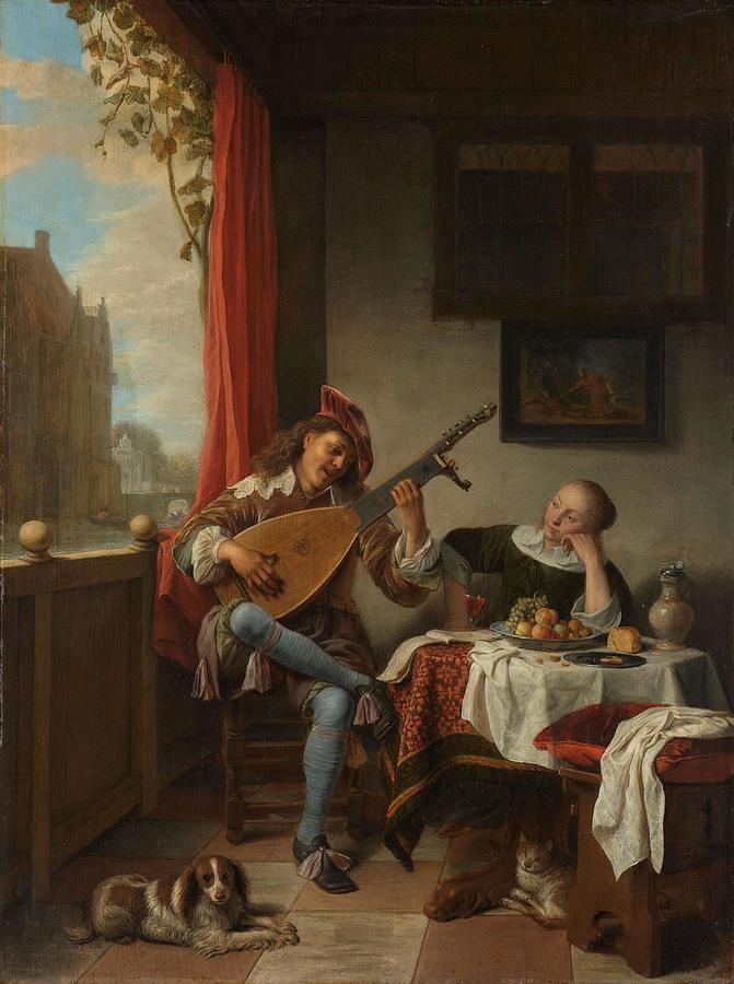 Landscape Painting - The Lutenist. Lute Player. by Hendrick Martensz Sorgh