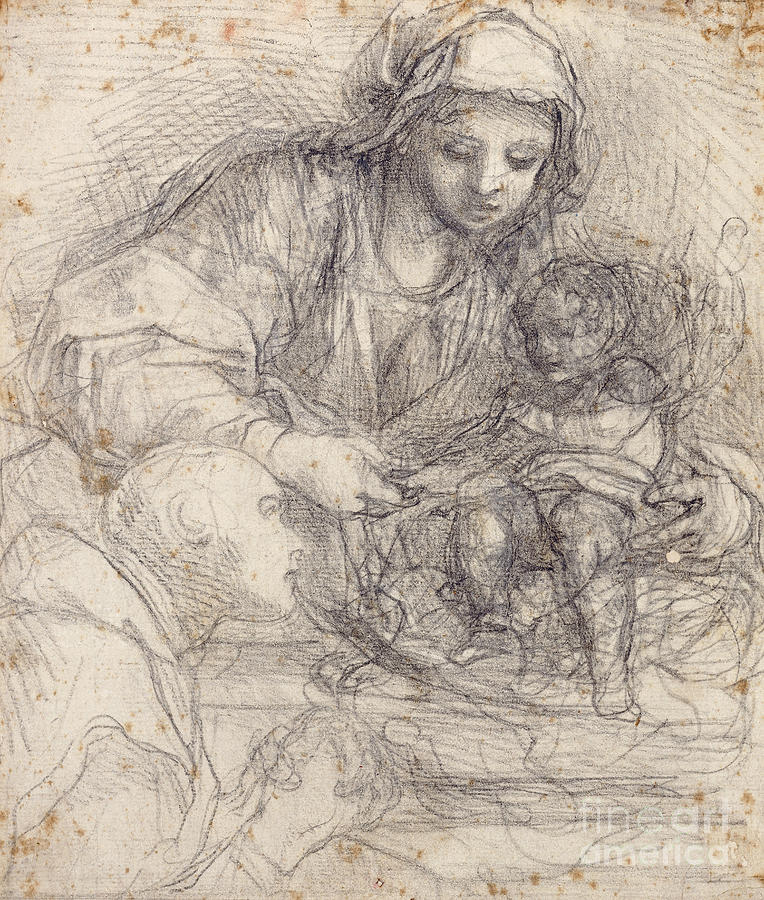 The Madonna And Child With A Carthusian Monk Drawing by Alessandro Tiarini