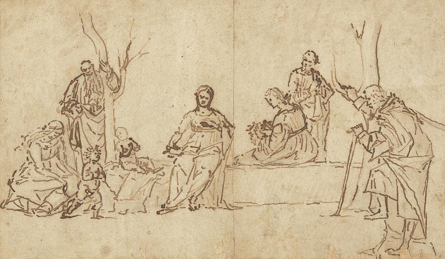 Tree Drawing - The Madonna And Child With Saints In A Landscape by Vittore Carpaccio