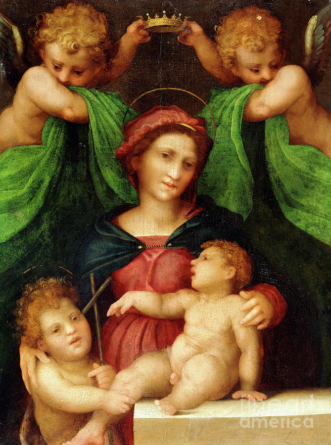 Madonna Painting - The Madonna And Child With The Infant Saint John The Baptist And Two Angels, C.1512 by Giovanni Battista Rosso Fiorentino