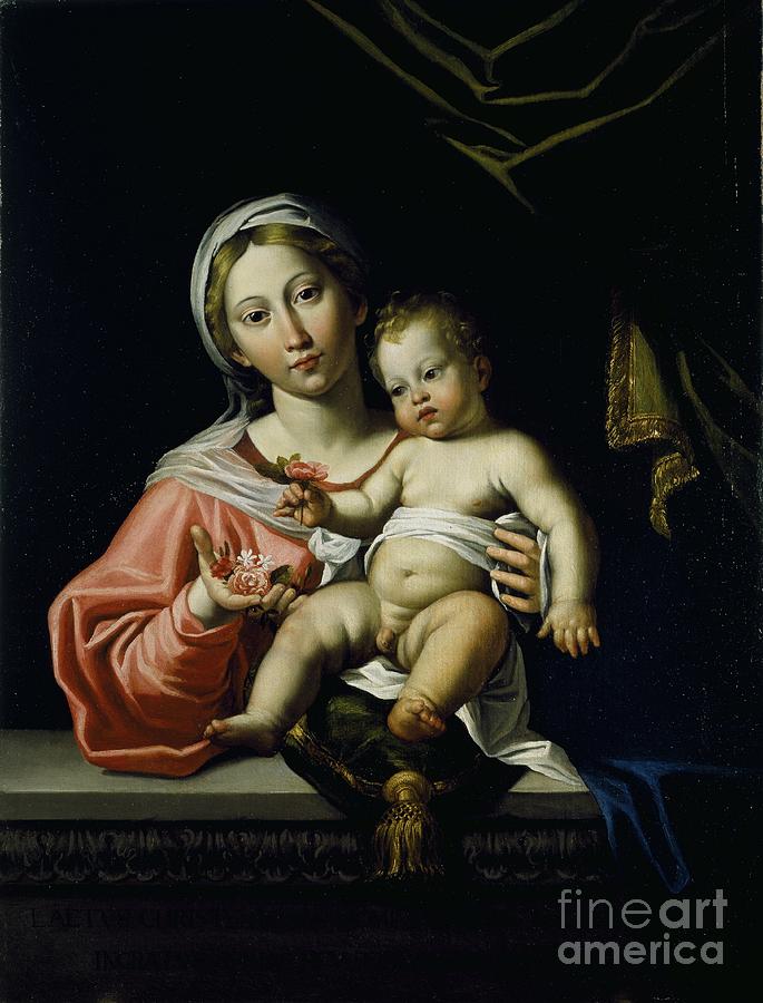 Rose Painting - The Madonna Della Rosa, Before 1627 by Domenichino