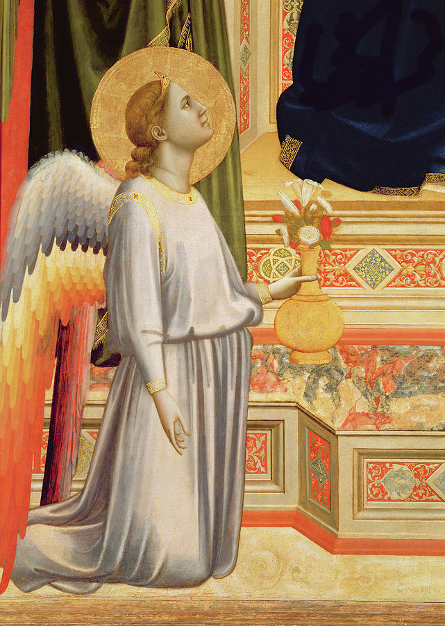 Flower Painting - The Madonna Di Ognissanti Detail Of Kneeling Angel With Vase Of Flowers by Giotto Di Bondone