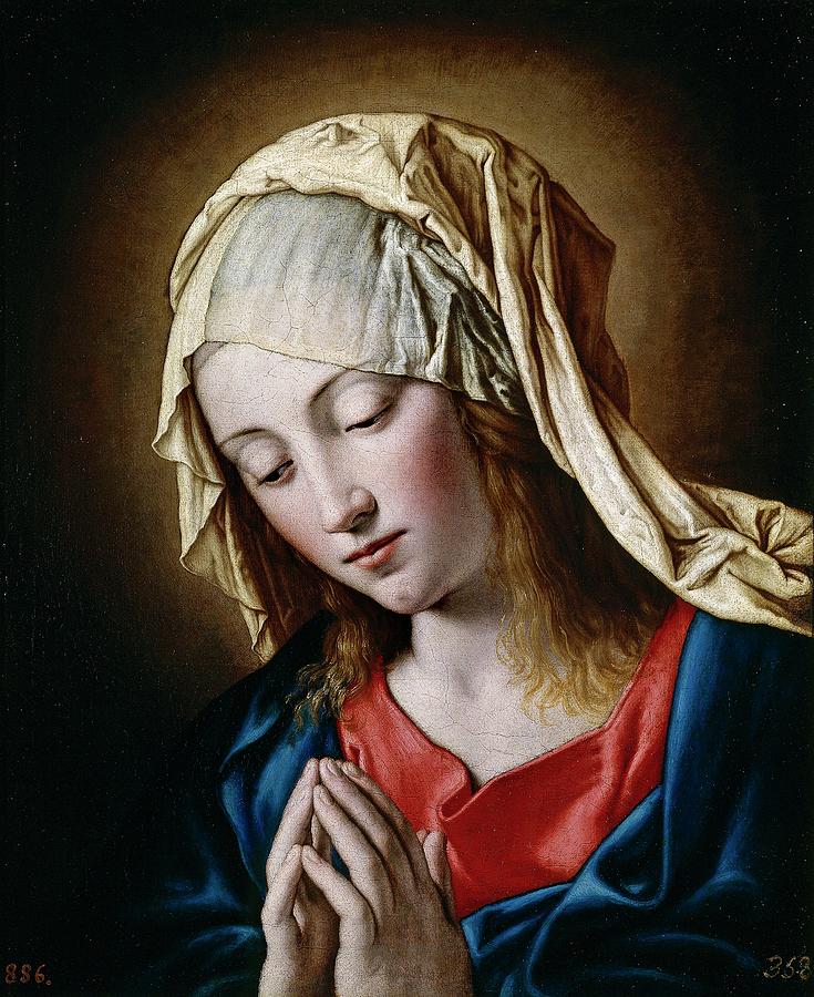 The Madonna in Prayer, 17th century, Italian School, Oil on canvas, 48 cm x 40 c... Painting by Giovanni Battista Salvi da Sassoferrato -1609-1685-