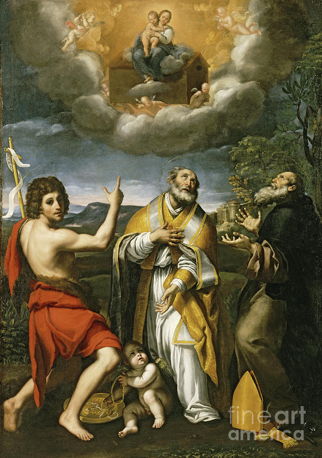 Angel Painting - The Madonna Of Loreto Appearing To St. John The Baptist, St. Eligius, And St. Anthony Abbot, C.1618-1620 by Domenichino