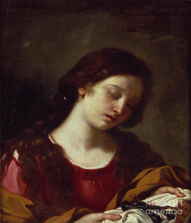 Nail Painting - The Magdalen Contemplating The Nails Of The Passion by Guercino
