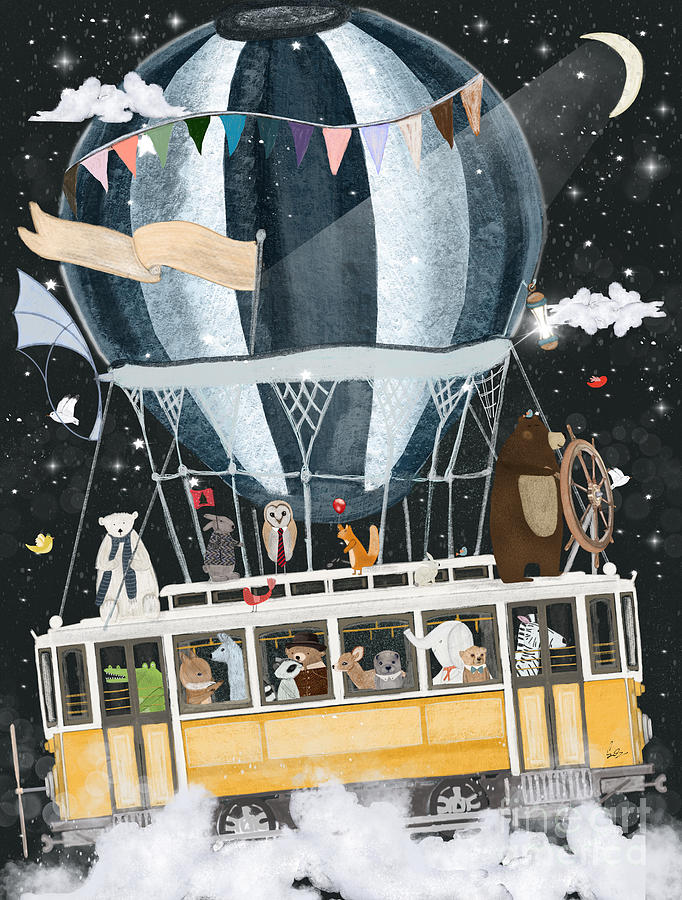 Childrens Painting - The Magical Flying Tram by Bri Buckley