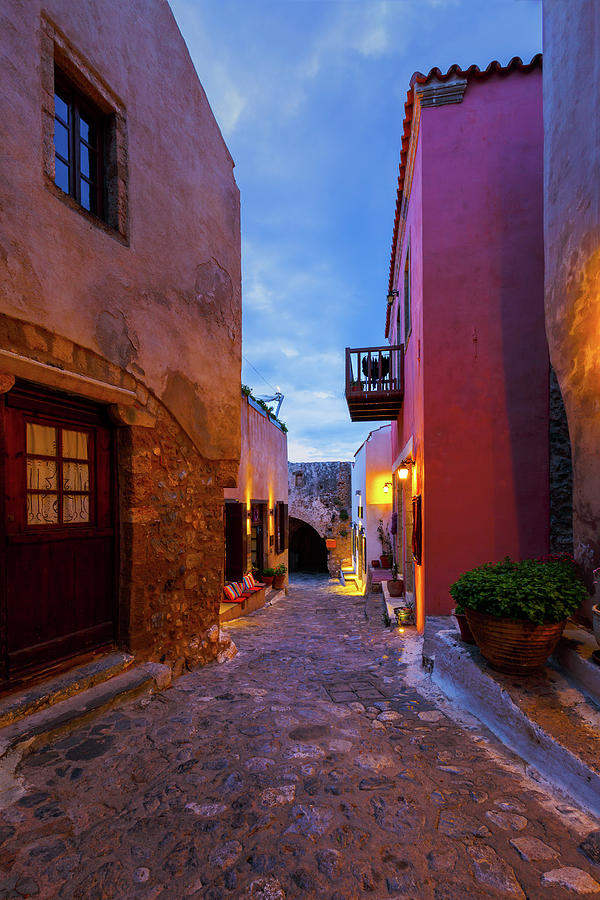 The Main Street In Monemvasia Village In Peloponnese, Greece ...