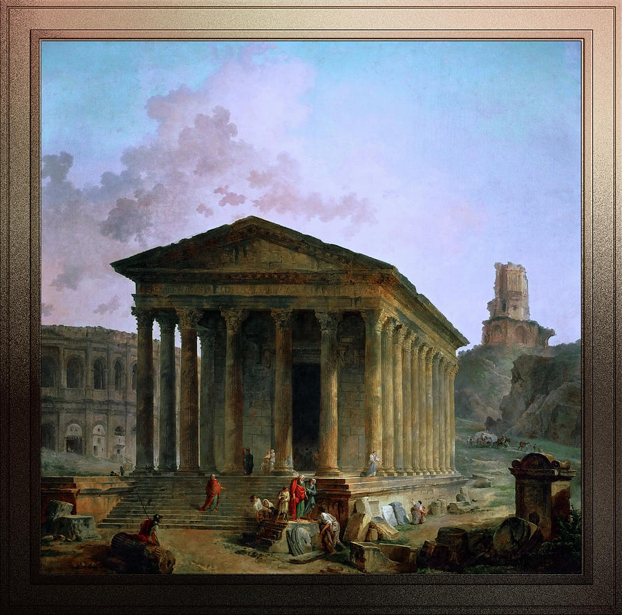 The Maison Caree the Arenas and the Magne Tower in Nimes by Hubert Robert Digital Art by Rolando Burbon