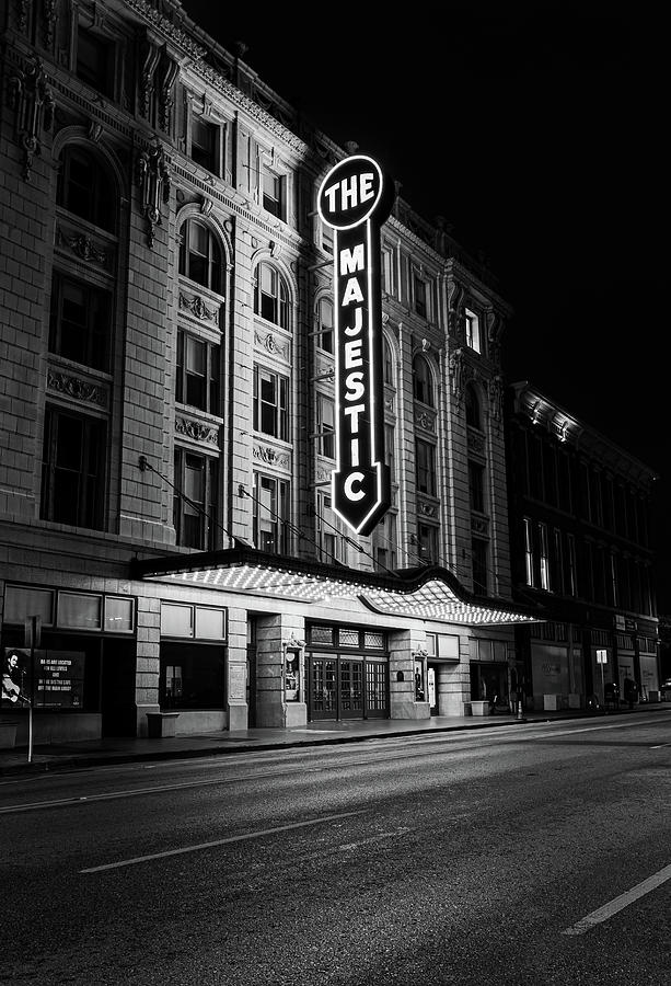 The Majestic Theatre in Downtown Dallas in Black and White Photograph by David Ilzhoefer