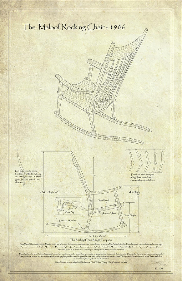 Furniture Drawing - The Maloof Chair - Ivory by Kenneth Perez