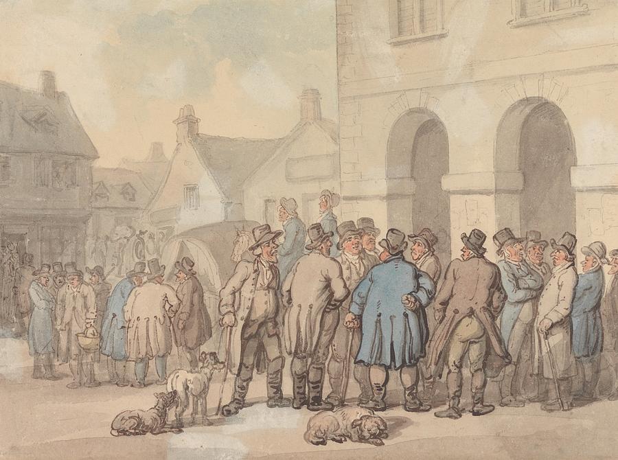 The Market Place, Brackley, Northamptonshire Drawing by Thomas Rowlandson