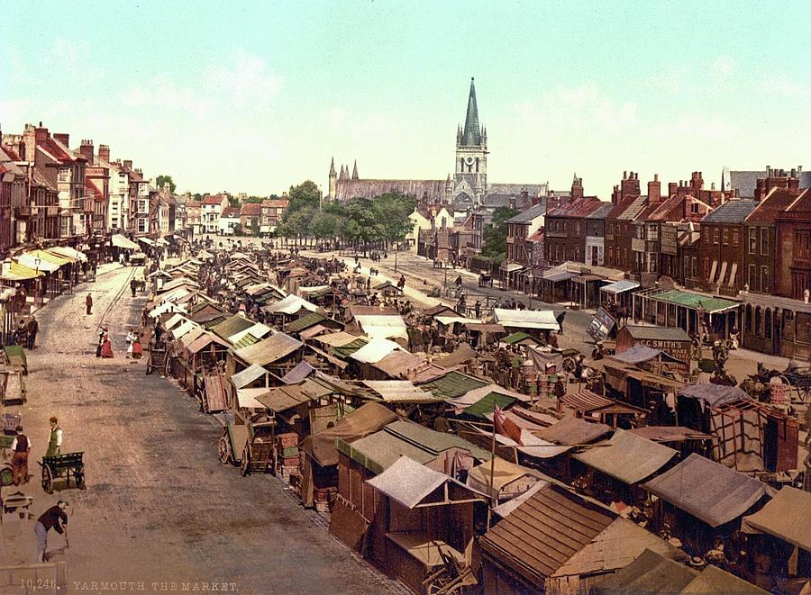 The market, Yarmouth, England, ca. 1890-1900 Painting by Celestial Images
