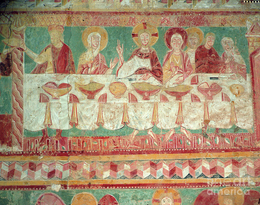 The Marriage At Cana, From The South Wall Of The Choir, 12th Century Painting by French School