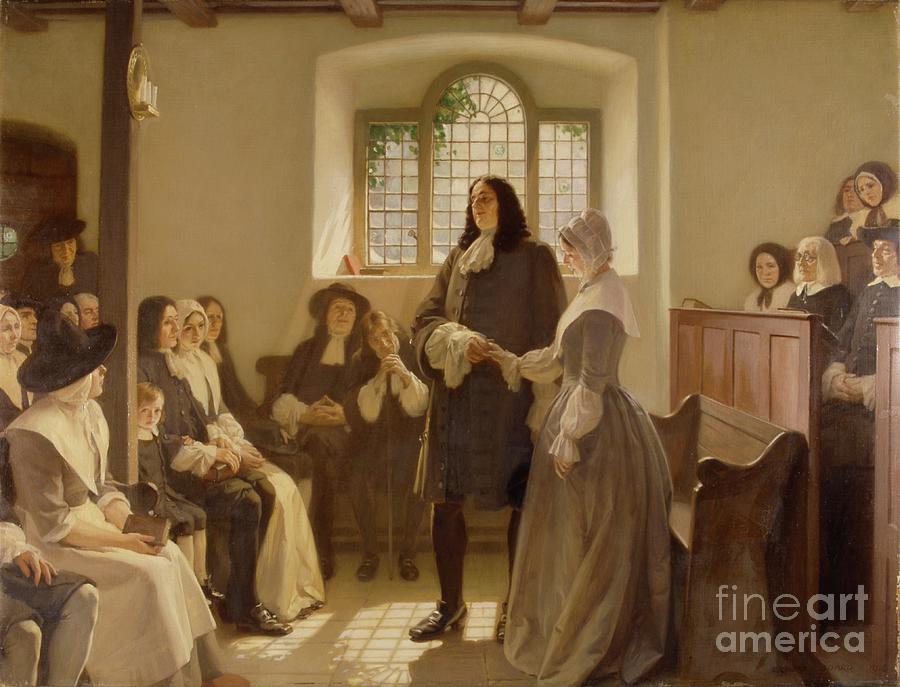 Interior Painting - The Marriage Of William Penn And Hannah Callowhill At The Friends Meeting House, The Friary, Bristol, 1696, 1916 by Ernest Board