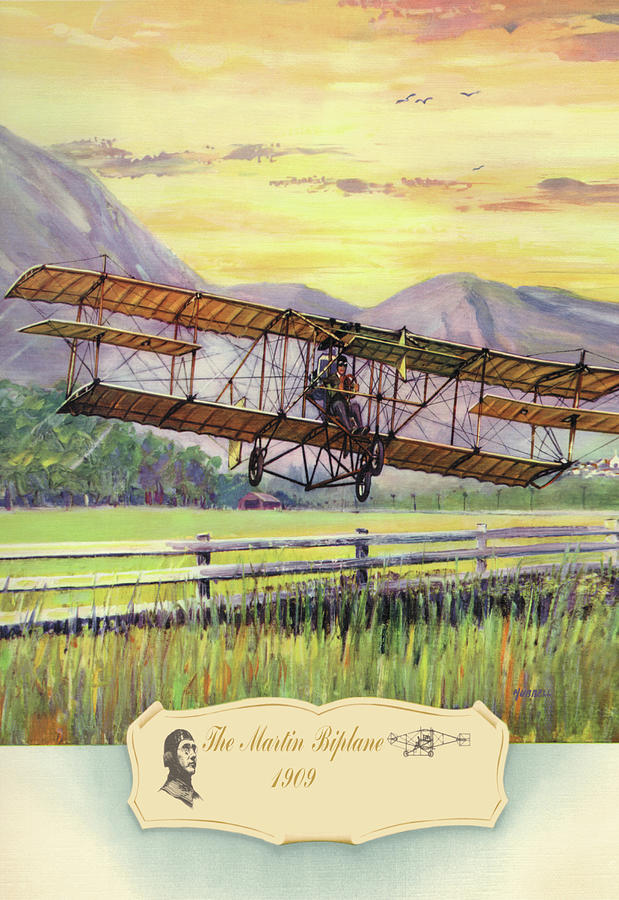 Airplane Painting - The Martin Biplane, 1909 by Charles H. Hubbell