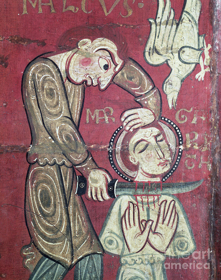 Romanesque Painting - The Martyrdom Of St. Margaret Of Antioch, Detail From The Altar Frontal From The Convent Of Santa Margarida De Vilaseca by Spanish School