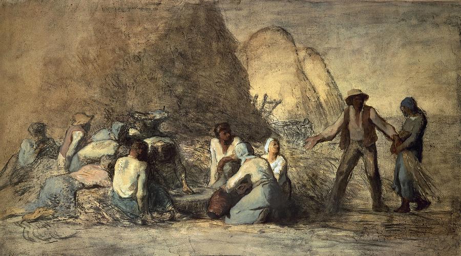 The Meal of the Harvesters, 19th century, 50 x 80 cm. Painting by Jean Francois Millet -1814-1875-