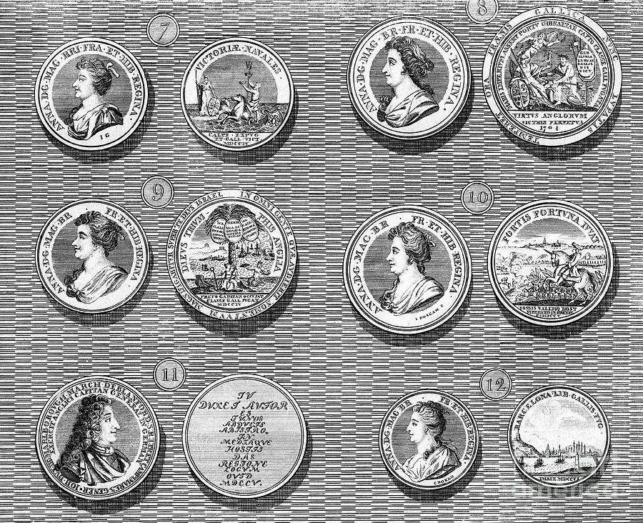 The Medals Of Queen Anne, 1813.artist Drawing by Print Collector