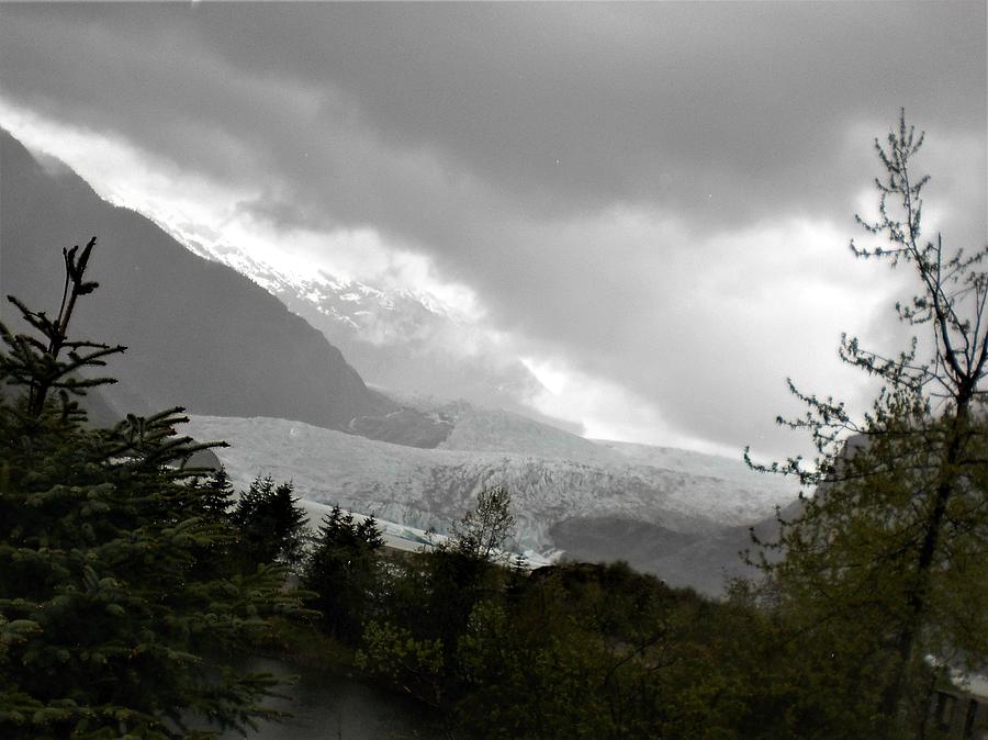 The Mendenhall Glacier In Black And White Photograph