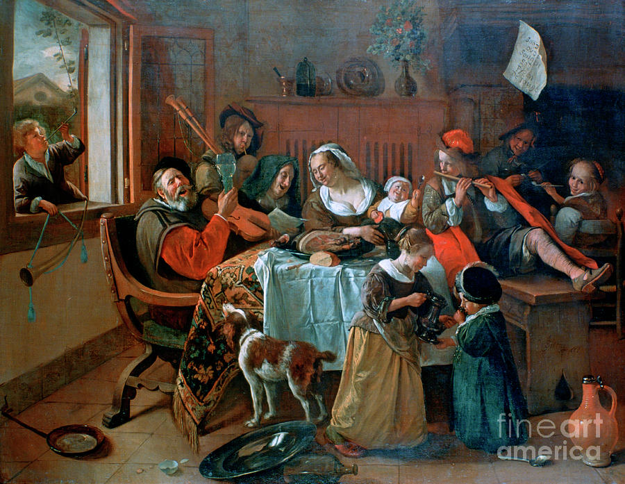 The Merry Family, 1668. Artist Jan Steen Drawing by Print Collector