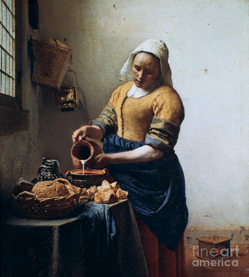 The Milkmaid, C1658. Artist Jan Vermeer Drawing by Print Collector