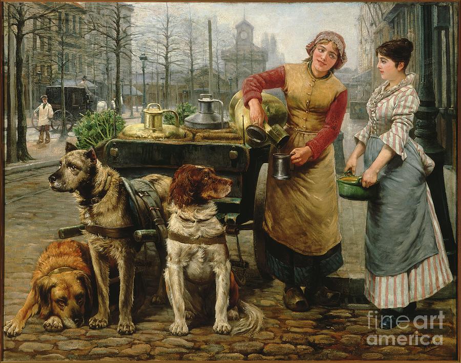 The Milkmaid With Dog Cart On The De Drawing by Heritage Images