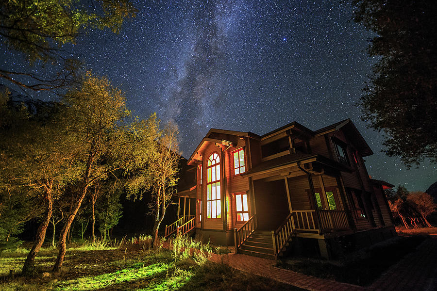 The Milky Way Shining Above A Villa Photograph by Jeff Dai