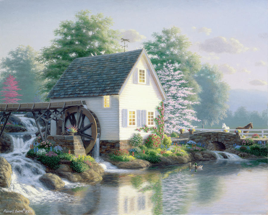 Cottage Painting - The Millers Pond by Richard Burns