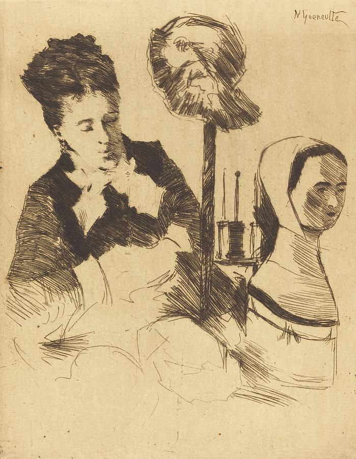The Milliner Drawing by Norbert Goeneutte