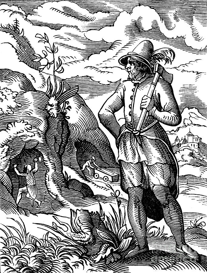 The Miner, 16th Century. Artist Jost Drawing by Print Collector