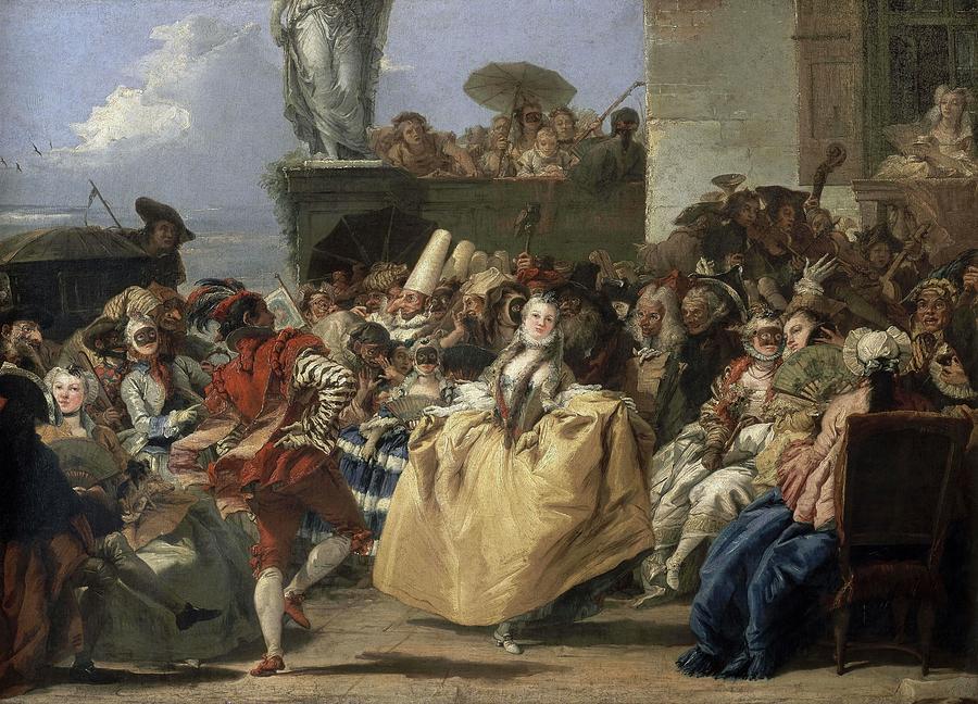 The Minuet or Carnival Scene, 1754-1755, Oil on canvas, 80,5 x 110,5 cm. Painting by Giambattista Tiepolo -1696-1770-
