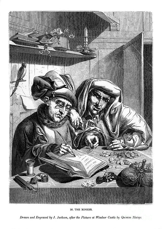 The Misers, C1480-1530 1843.artist J Drawing by Print Collector