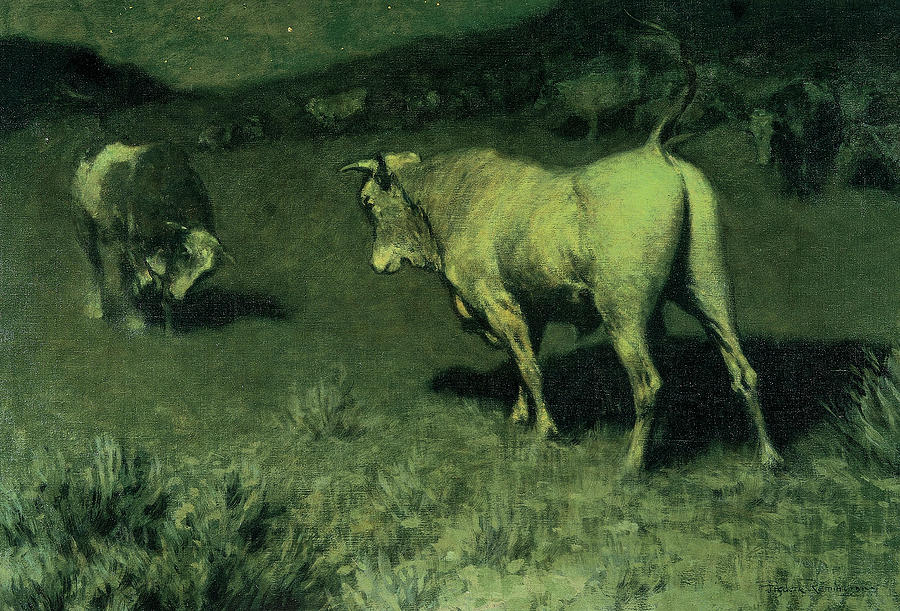 Moaning Painting - The Moaning Of The Bulls, 1907 by Frederic Remington Moaning Painting - The Moaning Of The Bulls, 1907 by Frederic Remington