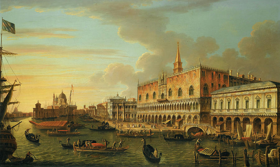 Canaletto Painting - The Molo, looking West, with the Ducal Palace and the Prison by Canaletto