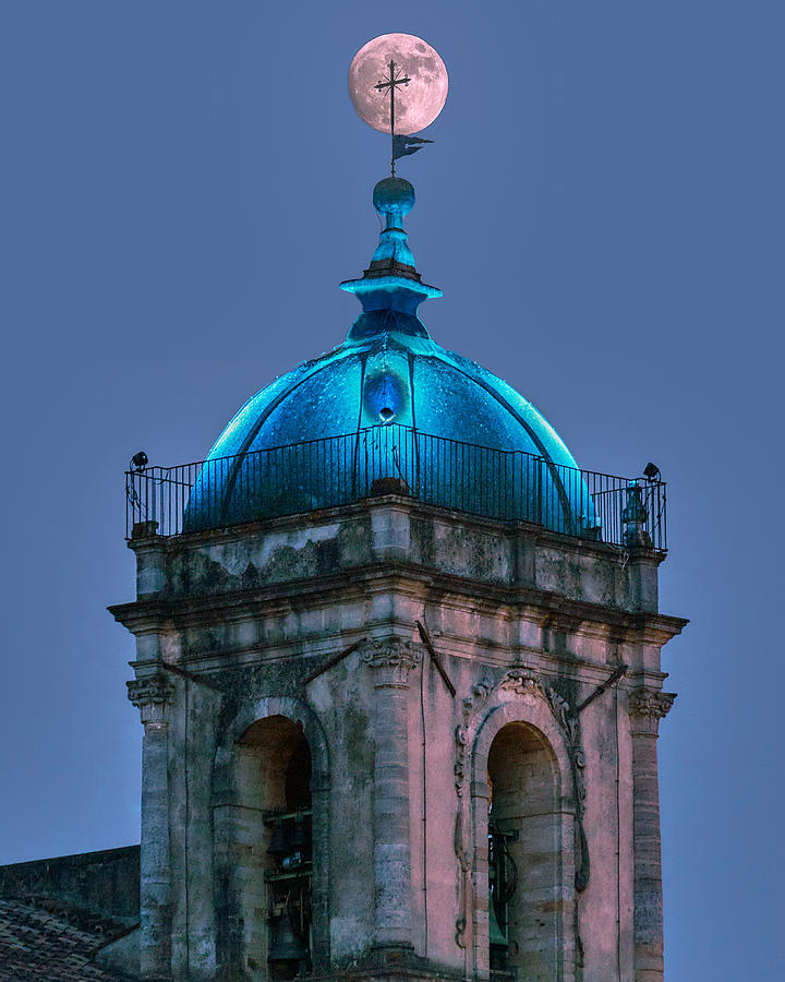 The Moon Behind The Bell Towers Cross Photograph by Alessandro Mari