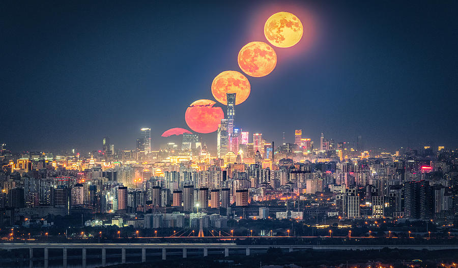 The Moon Rises Above Beijing Photograph by Yuan Cui