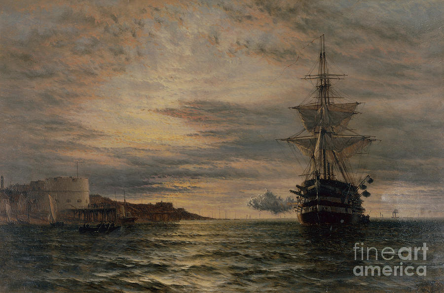The Morning Salute From Hms St Vincent Off Portsmouth Oil Painting by Henry Thomas Dawson