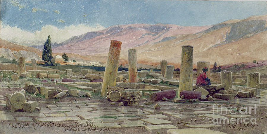 The Mosque Of Melike Near Baalbek Destroyed By An Earthquake, 1859 Painting by Carl Haag