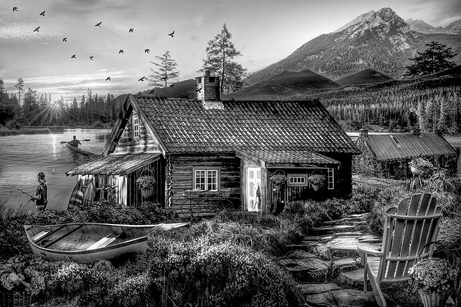 The Mountain Life in Black and White Digital Art by Debra and Dave Vanderlaan