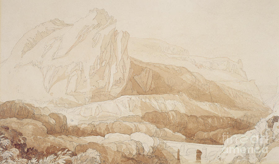 The Mountain Of The Roule, Cherbourg Pen And Wash Painting by John Sell Cotman