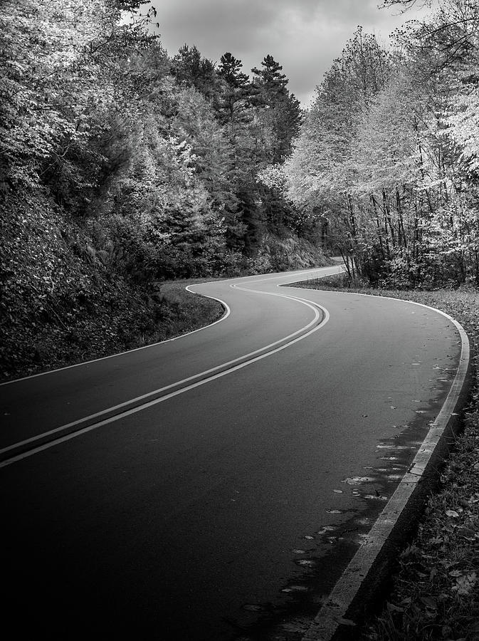 Fall Photograph - The Mountain Road In Black and White by Greg and Chrystal Mimbs