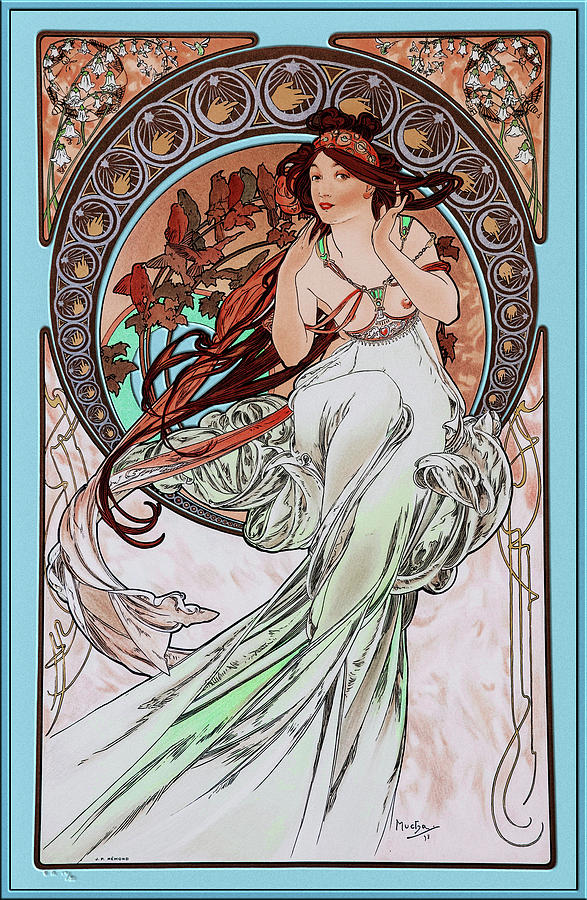 The Music by Alphonse Mucha Painting by Rolando Burbon