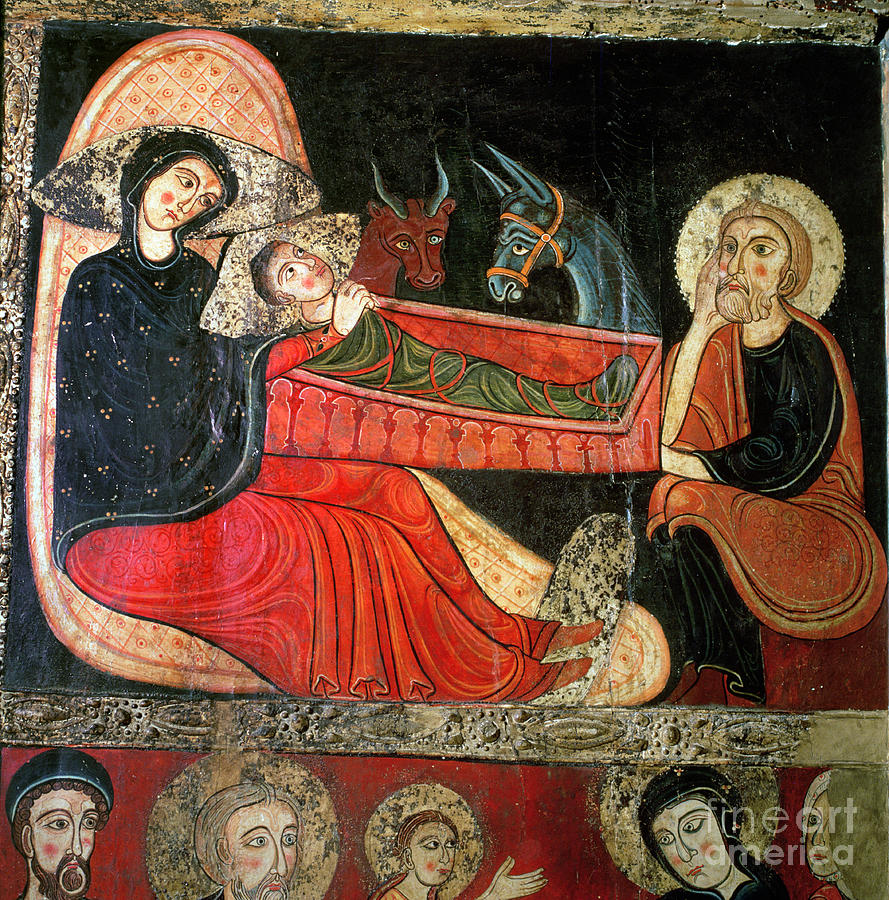 Romanesque Painting - The Nativity, From The Altar Frontal Of Santa Maria Davia, Bergueda, 1170-90 by Master Of Avia