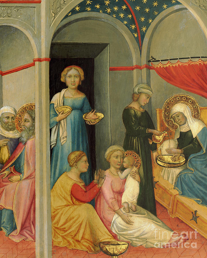 The Nativity of the Virgin by  Andrea di Bartolo Painting by Andrea di Bartolo
