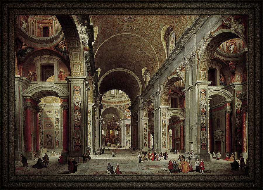 The Nave of St Peters Basilica in the Vatican c1735 by Giovanni Paolo Pannini Painting by Rolando Burbon